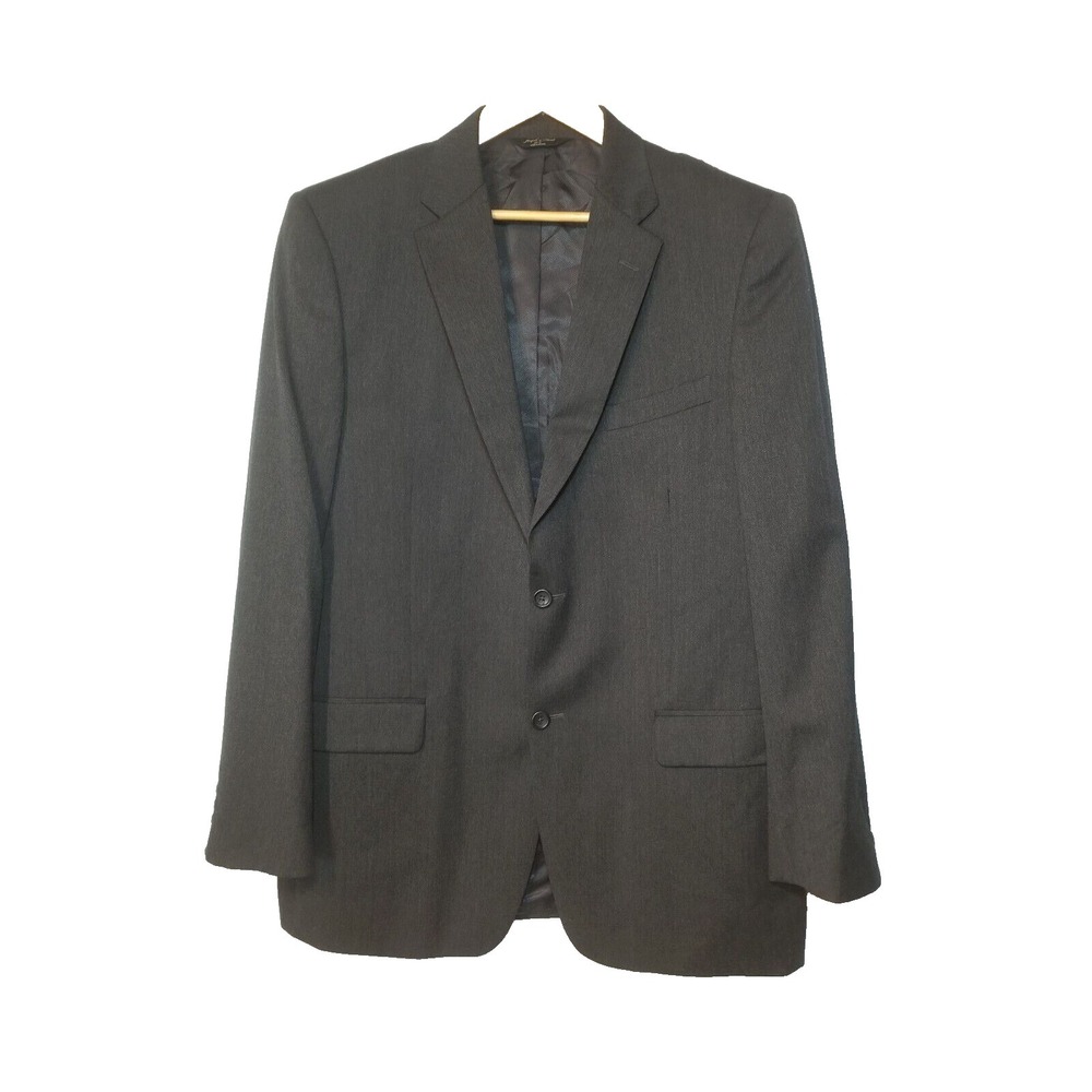 Joseph & Feiss Gold 100%‎ Wool Dark Gray 2 Button Front Blazer w/Vest 43 Long